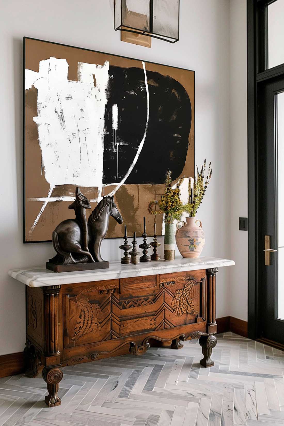 Retro Large Black And Brown Art Large Original Canvas Painting Vintage Abstract Art Large Canvas Wall Art