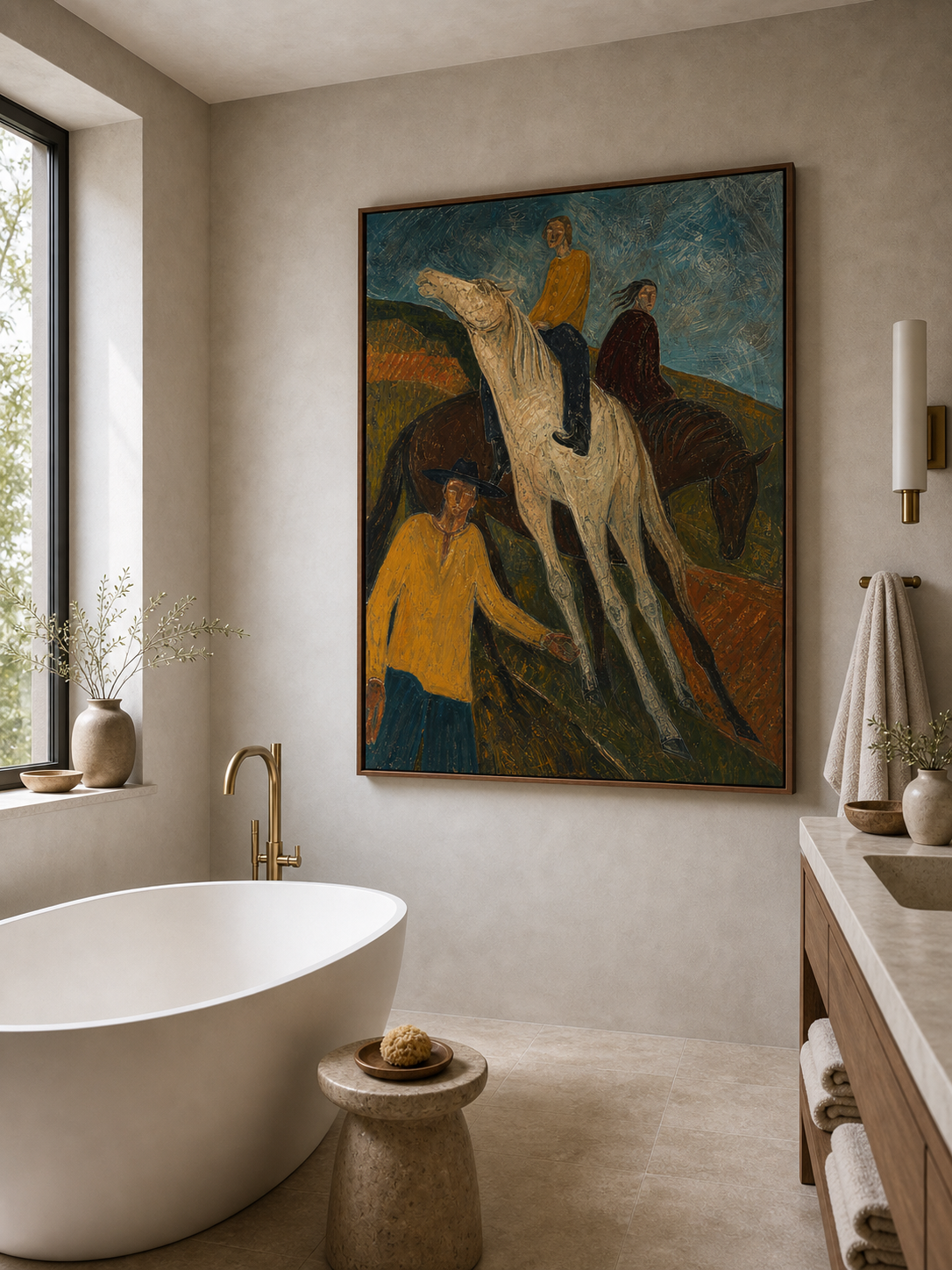 Original Western Horse Riders Oil Painting Large Textured Folk Equestrian Wall Art Canvas