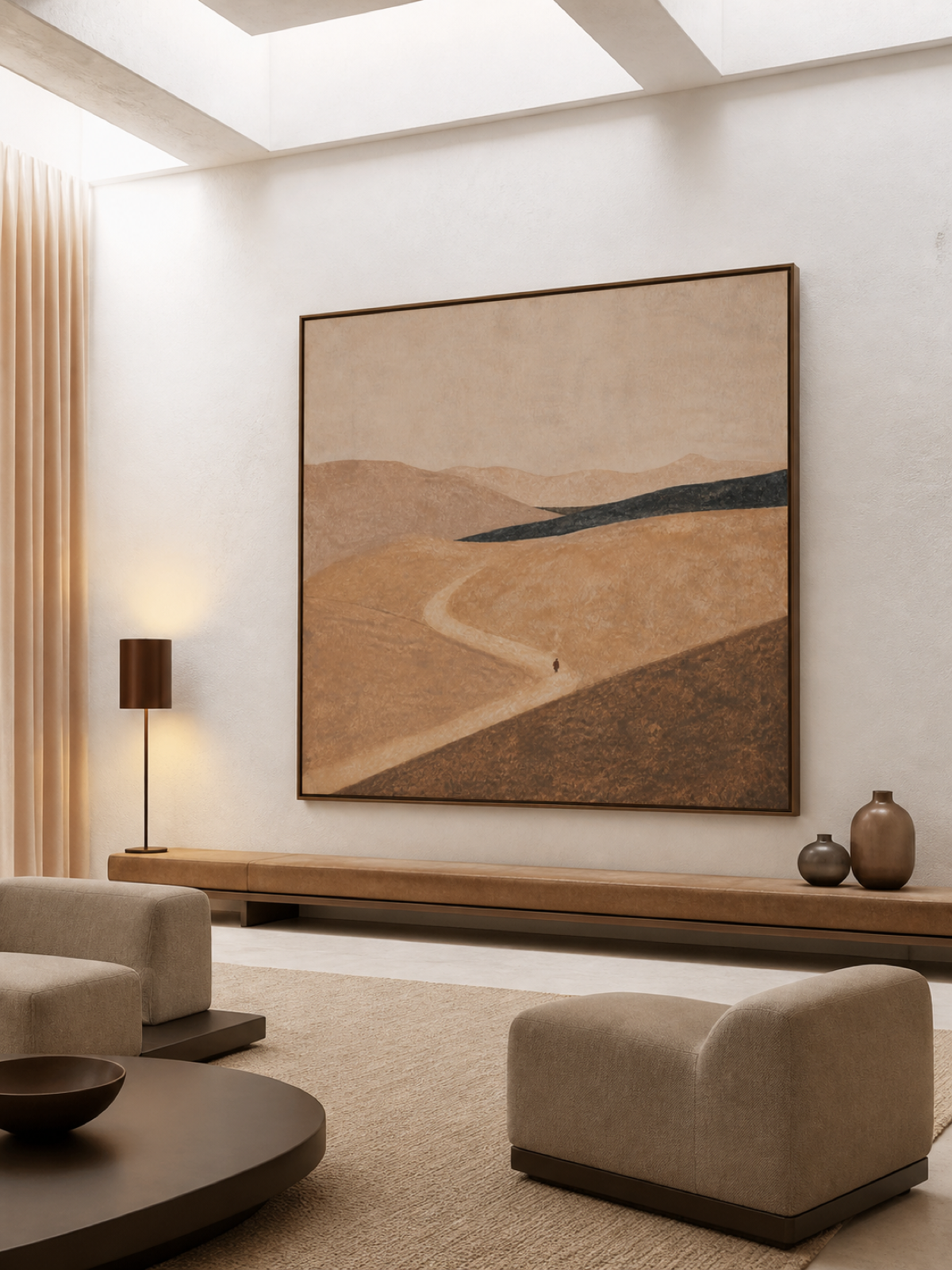 Warm Earth Tone Landscape Oil Painting Minimalist Wall Art For Bedroom