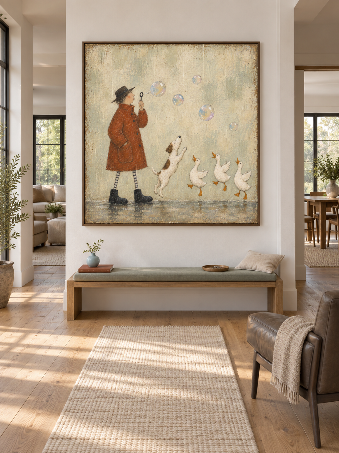 Playful Bubble Blowing Canvas Art With Dog And Ducks For Kids Room Decor