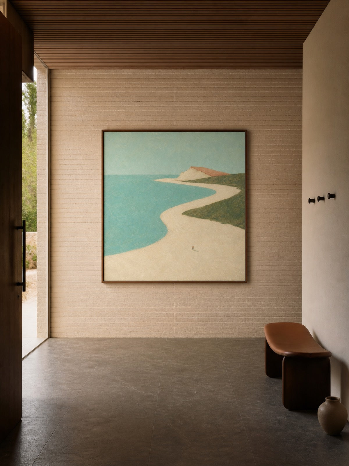 Hand Painted Minimalist Abstract Beach Figure Painting Large Coastal Wall Art