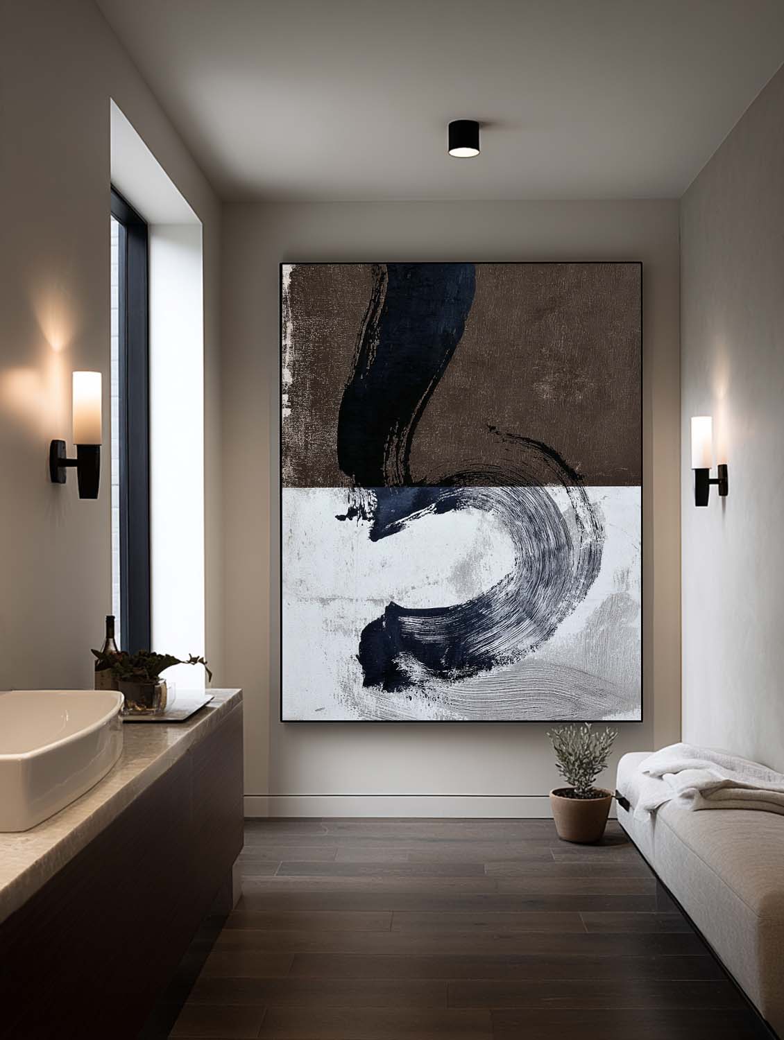 Handmade White And Brown Textured Canvas Minimalist Neutral Wall Art Wabi Sabi Brown And White Abstract Canvas