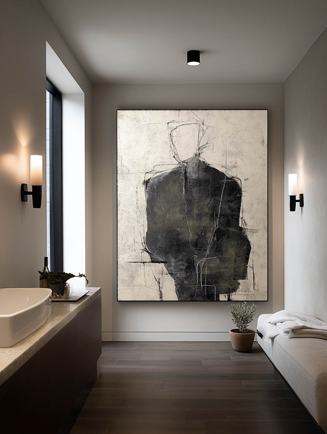 Beige Black Abstract Portrait Painting Beige And Black Abstract Figure Artwork Original Beige And Black Oil Painting