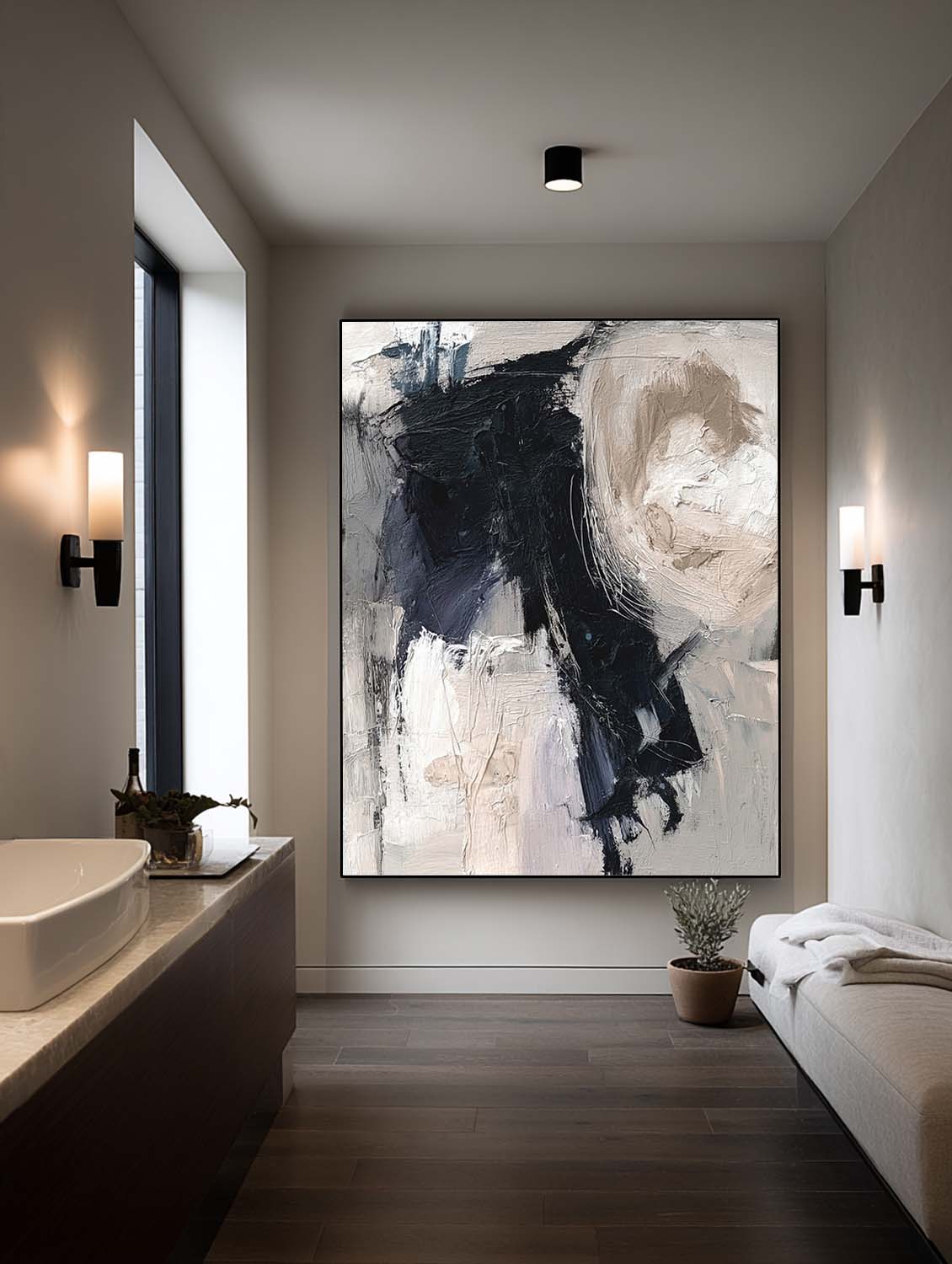 Handmade Black And Gray Wabi Sabi Wall Art Contemporary Neutral Textured Canvas Handmade Black Wabi Sabi Wall Art