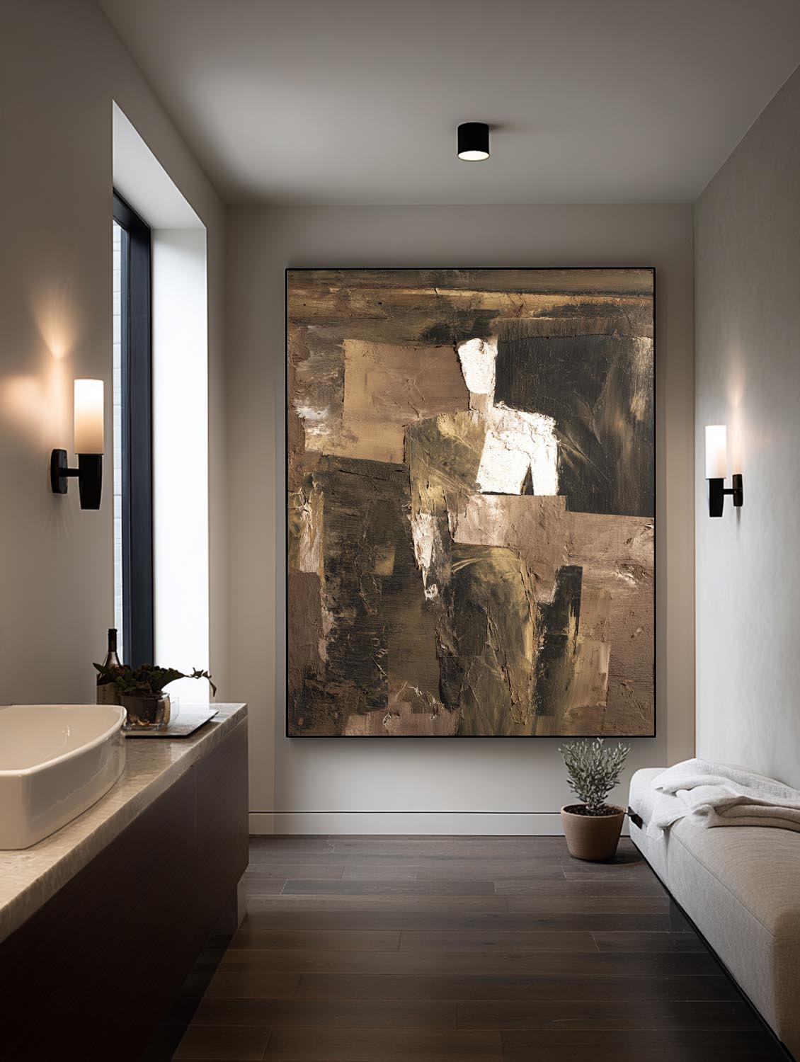 Contemporary Abstract People Wall Art Large Wabi Sabi Brown Abstract Artwork Neutral Brown And Black Oil Painting