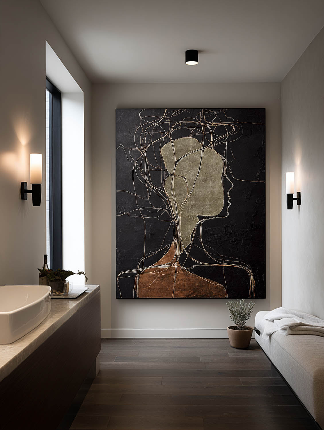 Large Black And Brown Abstract Figure Oil Painting Handmade Abstract Figure Wall Art Handmade Black Abstract Figure Painting