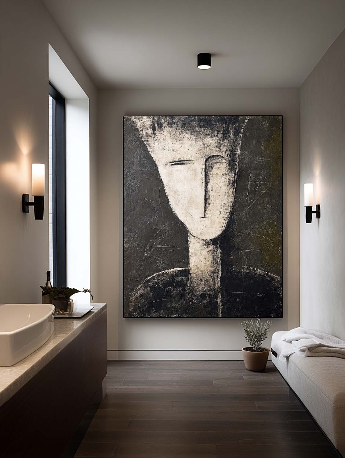 Handmade Black And Beige Abstract Portrait Painting Original Black And White Abstract Oil Painting Modern Portrait Canvas Wall Art