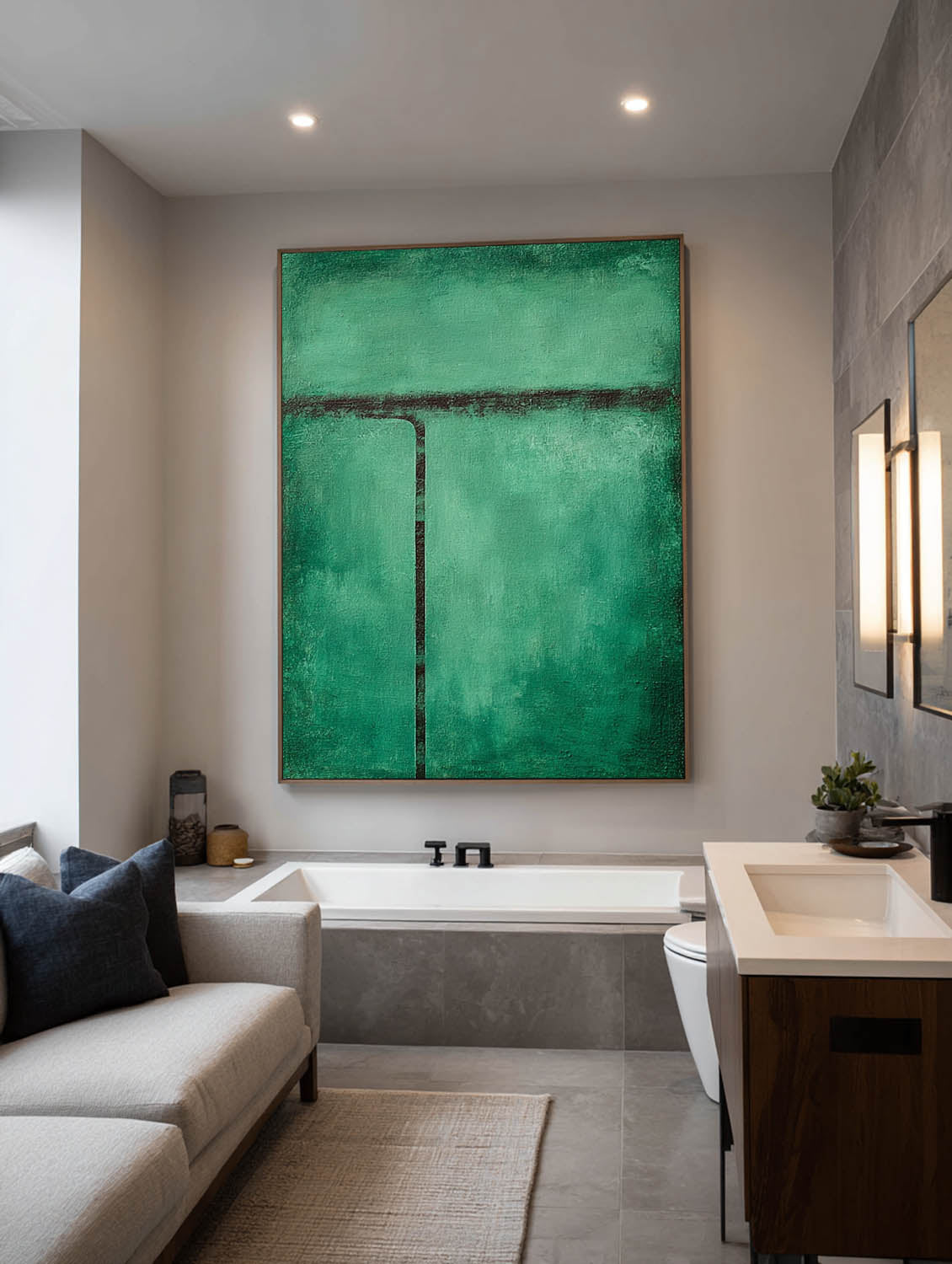Minimalist Green Abstract Line Painting Handmade Minimalist Abstract Green Painting Modern Minimalist Green Wall Art