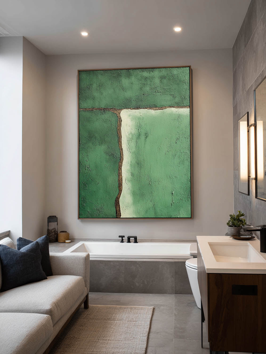 Handmade Green Minimalist Abstract Line Art Modern Handmade Green Textured Abstract Painting Minimal Line Oil Art For Living Room