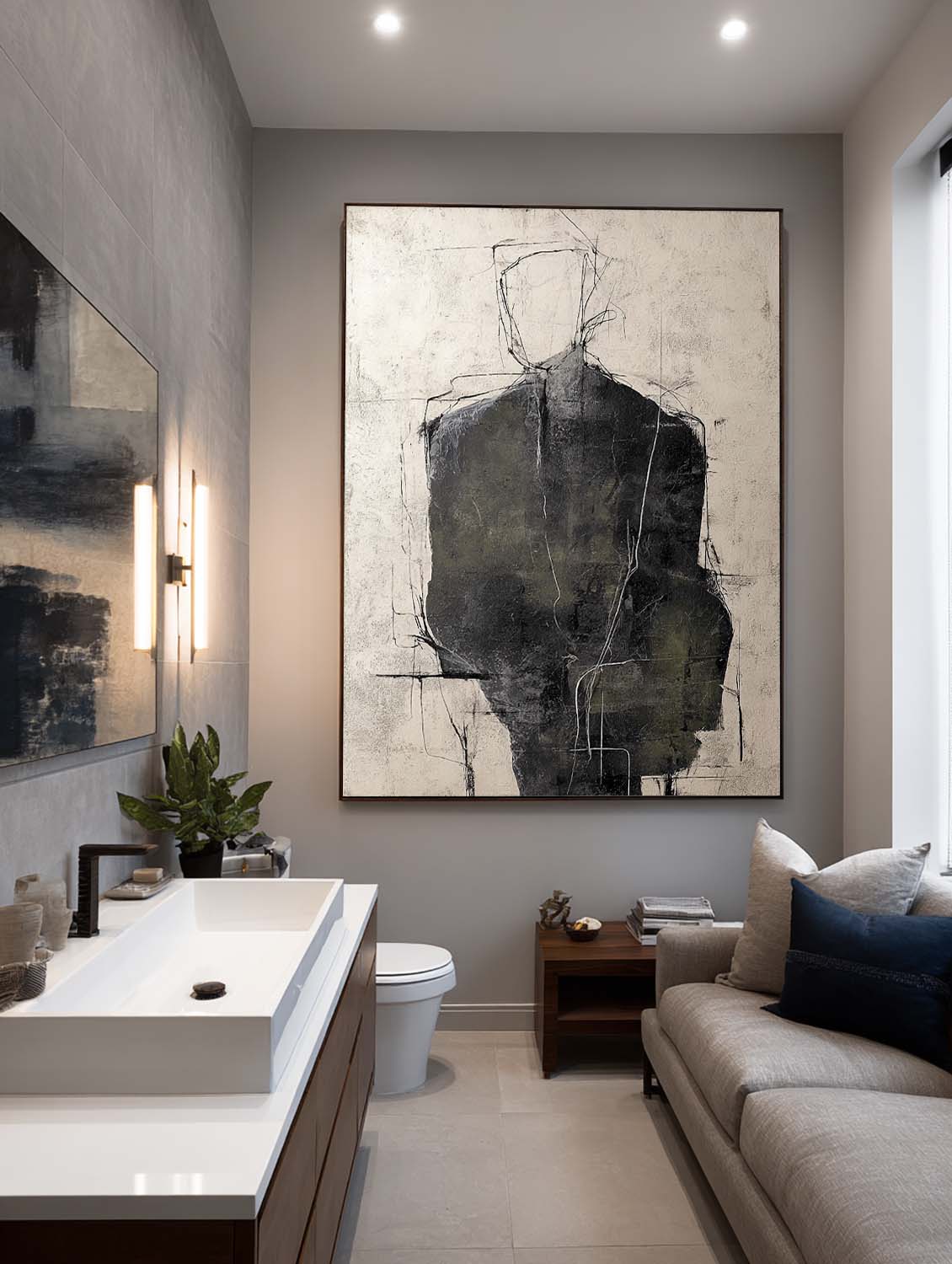 Beige Black Abstract Portrait Painting Beige And Black Abstract Figure Artwork Original Beige And Black Oil Painting