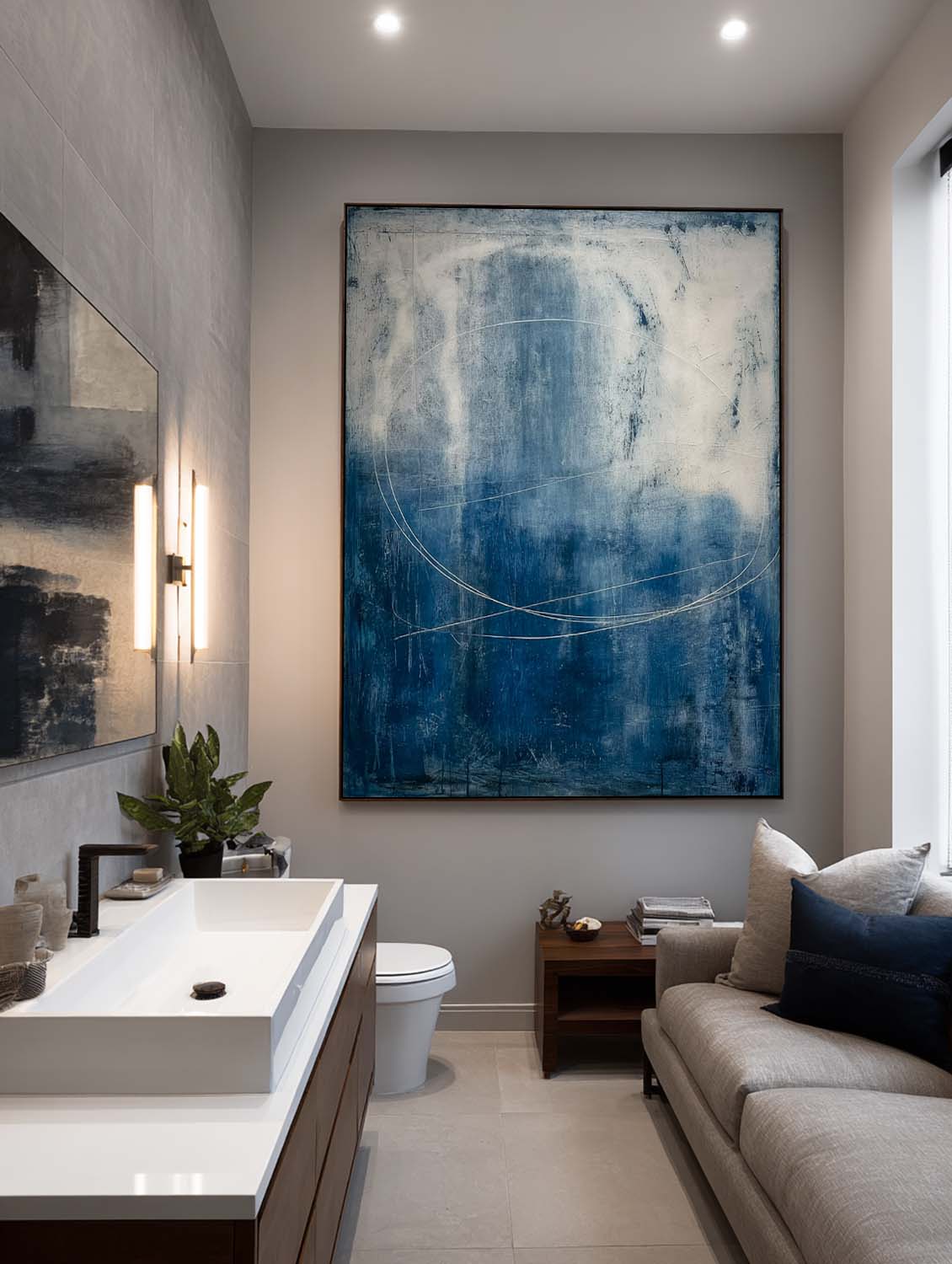 Minimalist Navy Blue Abstract Brush Line Painting Handmade Blue Abstract Canvas Artwork Navy Blue Abstract Wall Art