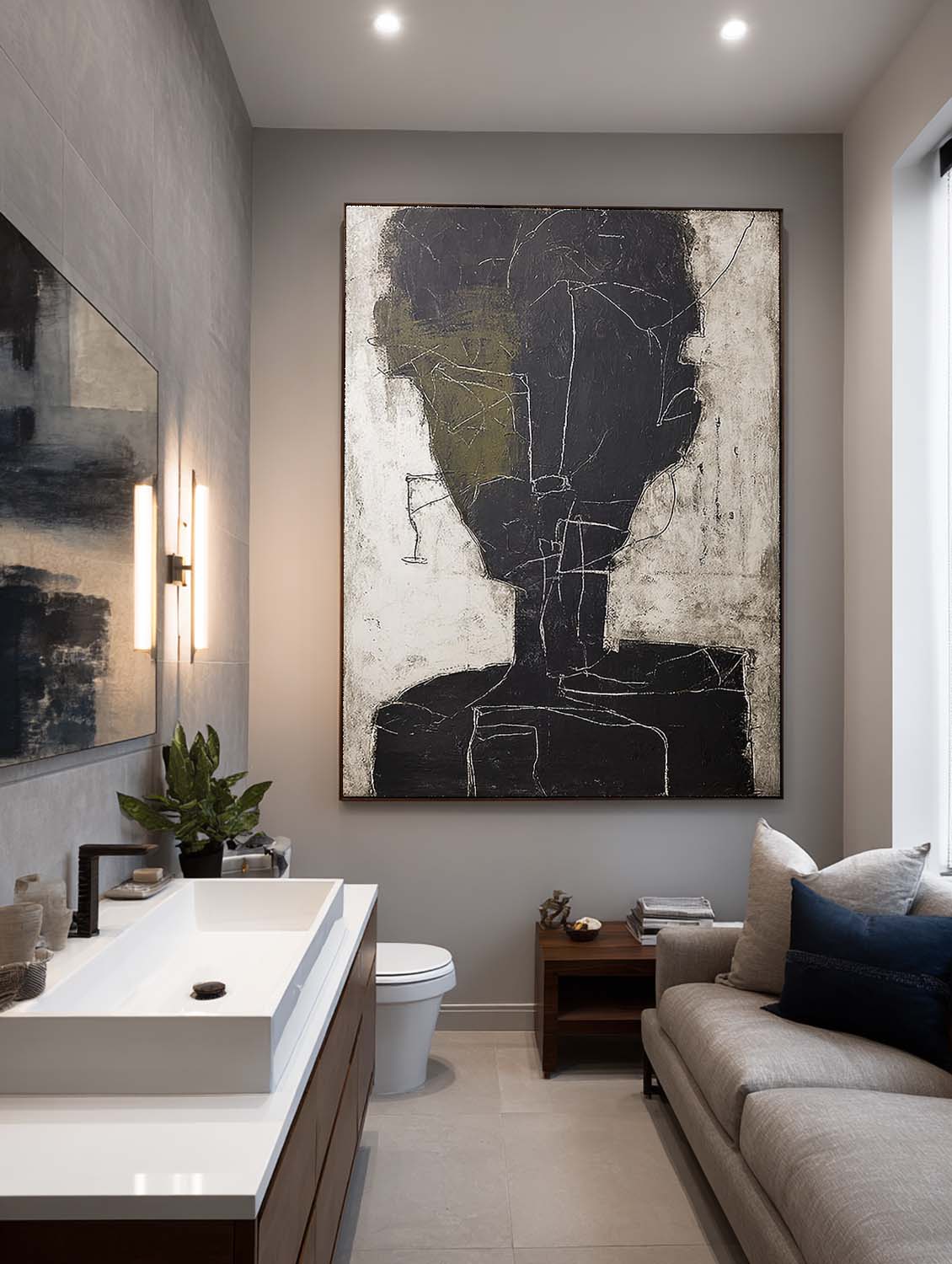 Beige Black Abstract Human Figure Painting Original Hand Painted Figure Oil Artwork On Canvas Neutral Figure Abstract Painting