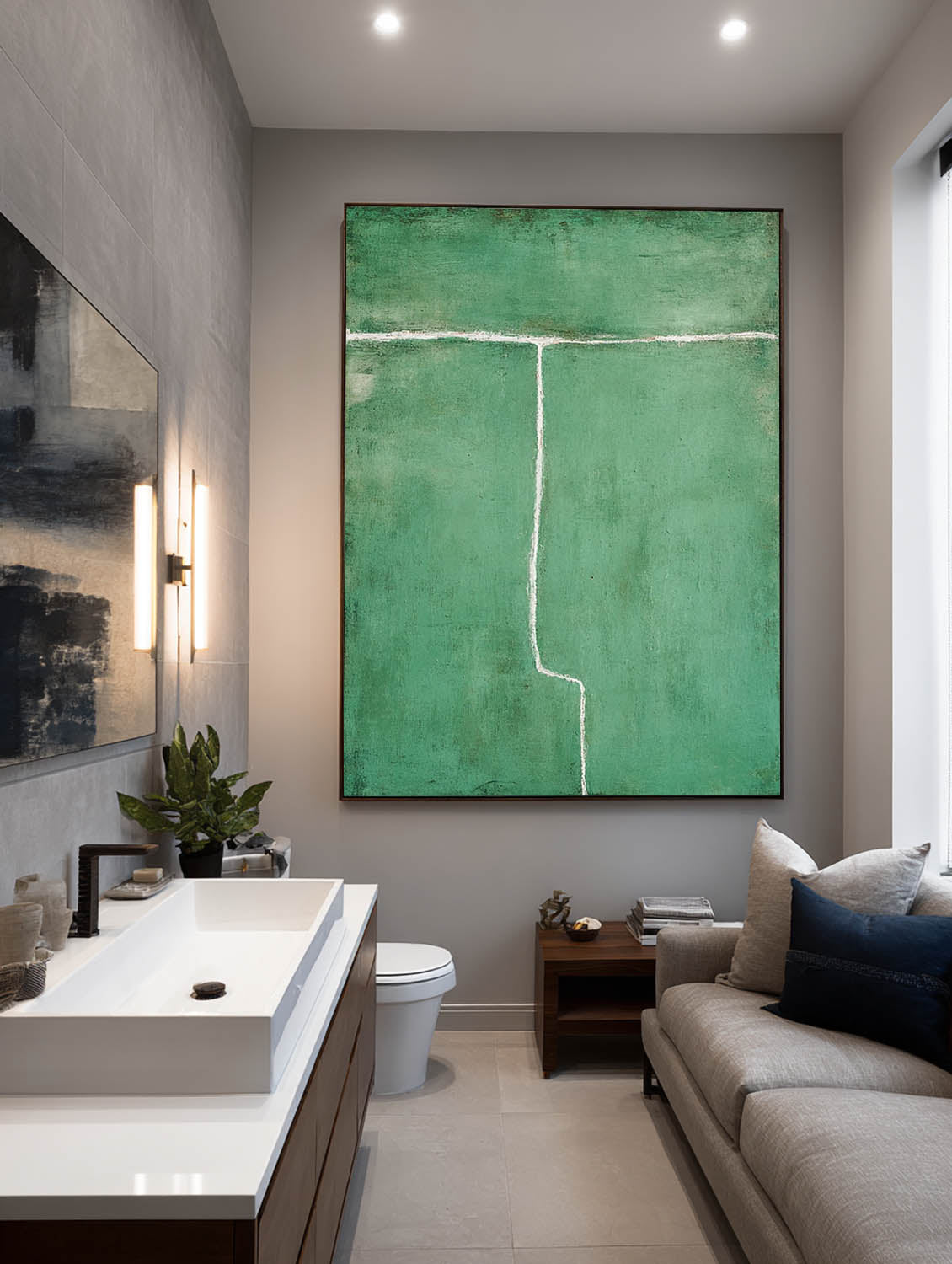 Modern Green Abstract Line Art Painting Contemporary Green Abstract Painting Green Minimalist Abstract Wall Art