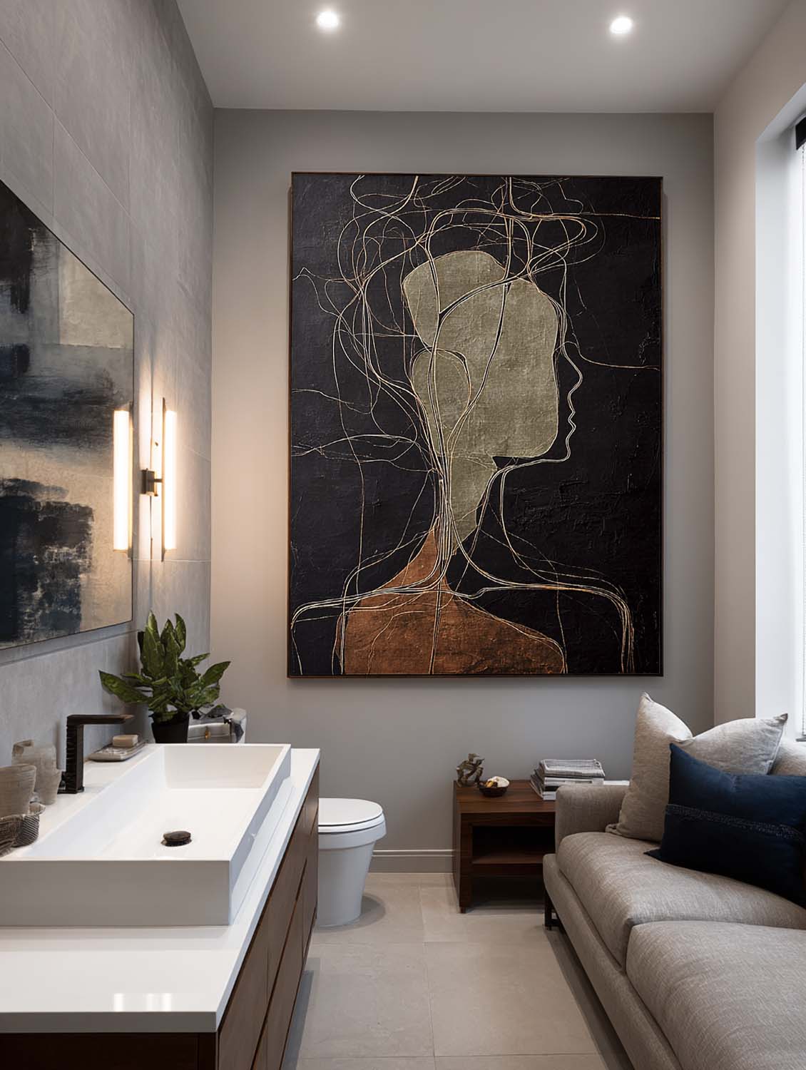 Large Black And Brown Abstract Figure Oil Painting Handmade Abstract Figure Wall Art Handmade Black Abstract Figure Painting