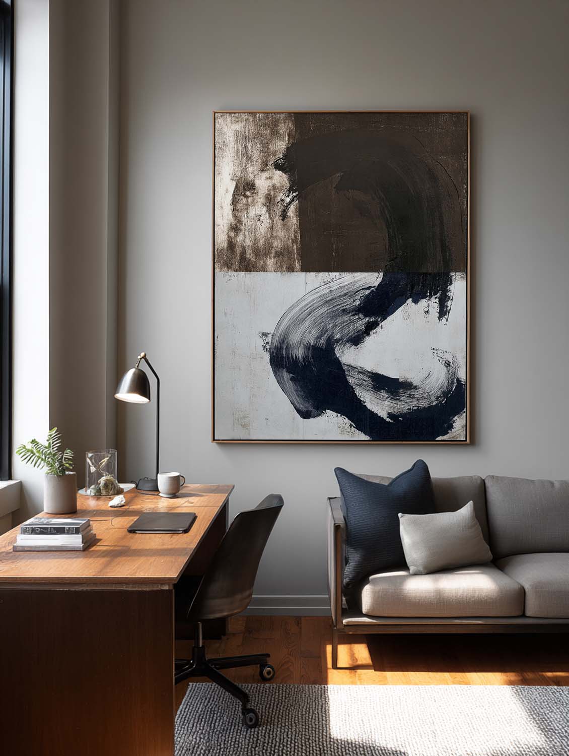 Handmade Brown And White Textured Oil Painting Minimalist Abstract Wall Art Contemporary Wabi Sabi Canvas For Home Decor