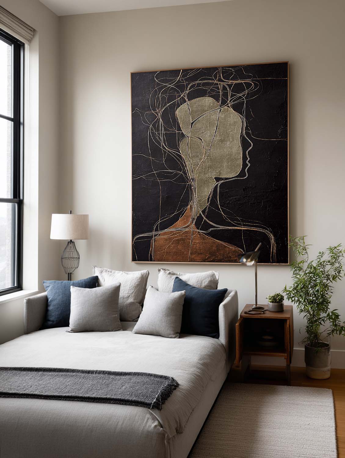 Large Black And Brown Abstract Figure Oil Painting Handmade Abstract Figure Wall Art Handmade Black Abstract Figure Painting