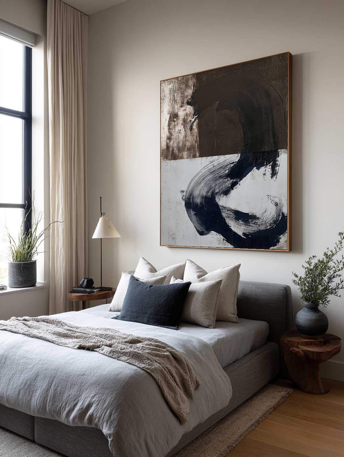 Handmade Brown And White Textured Oil Painting Minimalist Abstract Wall Art Contemporary Wabi Sabi Canvas For Home Decor
