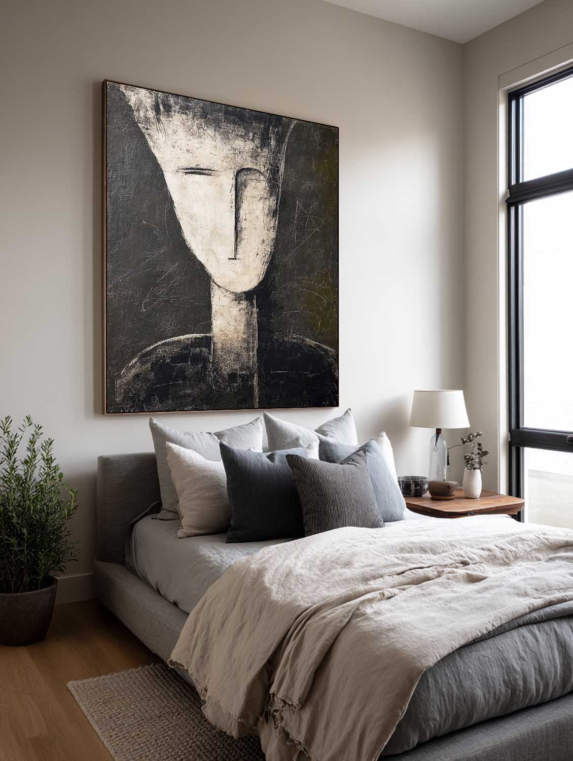 Handmade Black And Beige Abstract Portrait Painting Original Black And White Abstract Oil Painting Modern Portrait Canvas Wall Art