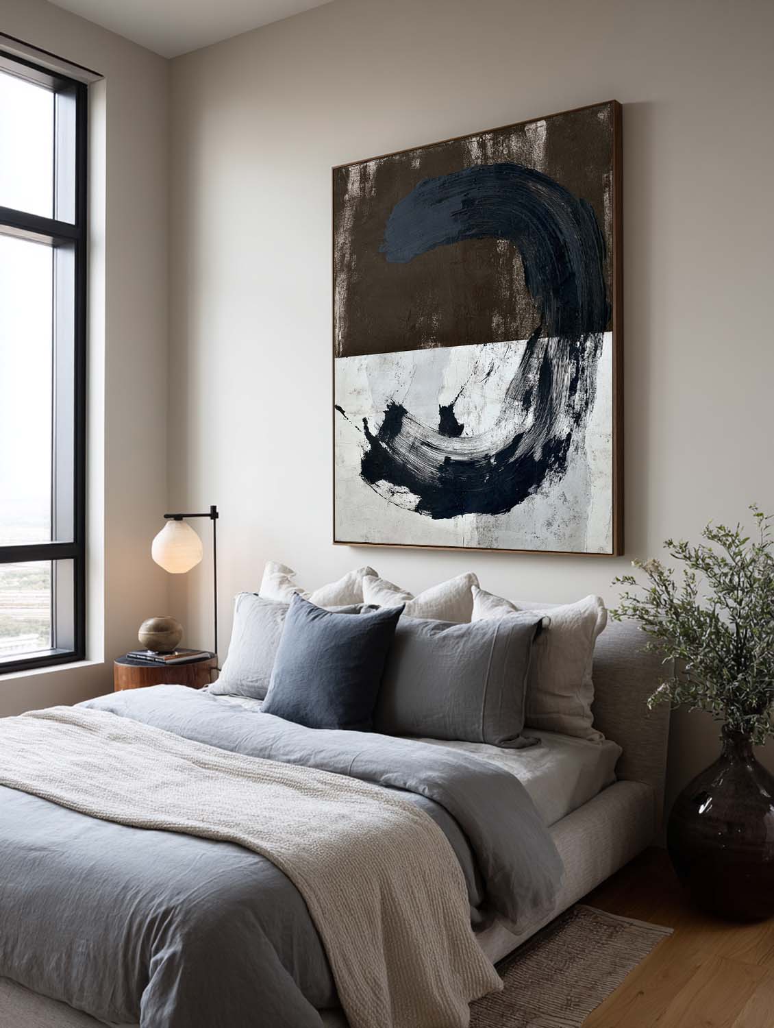 Original Brown and White Oil Painting Contemporary Abstract Oil Painting Large Blue Abstract Canvas Art