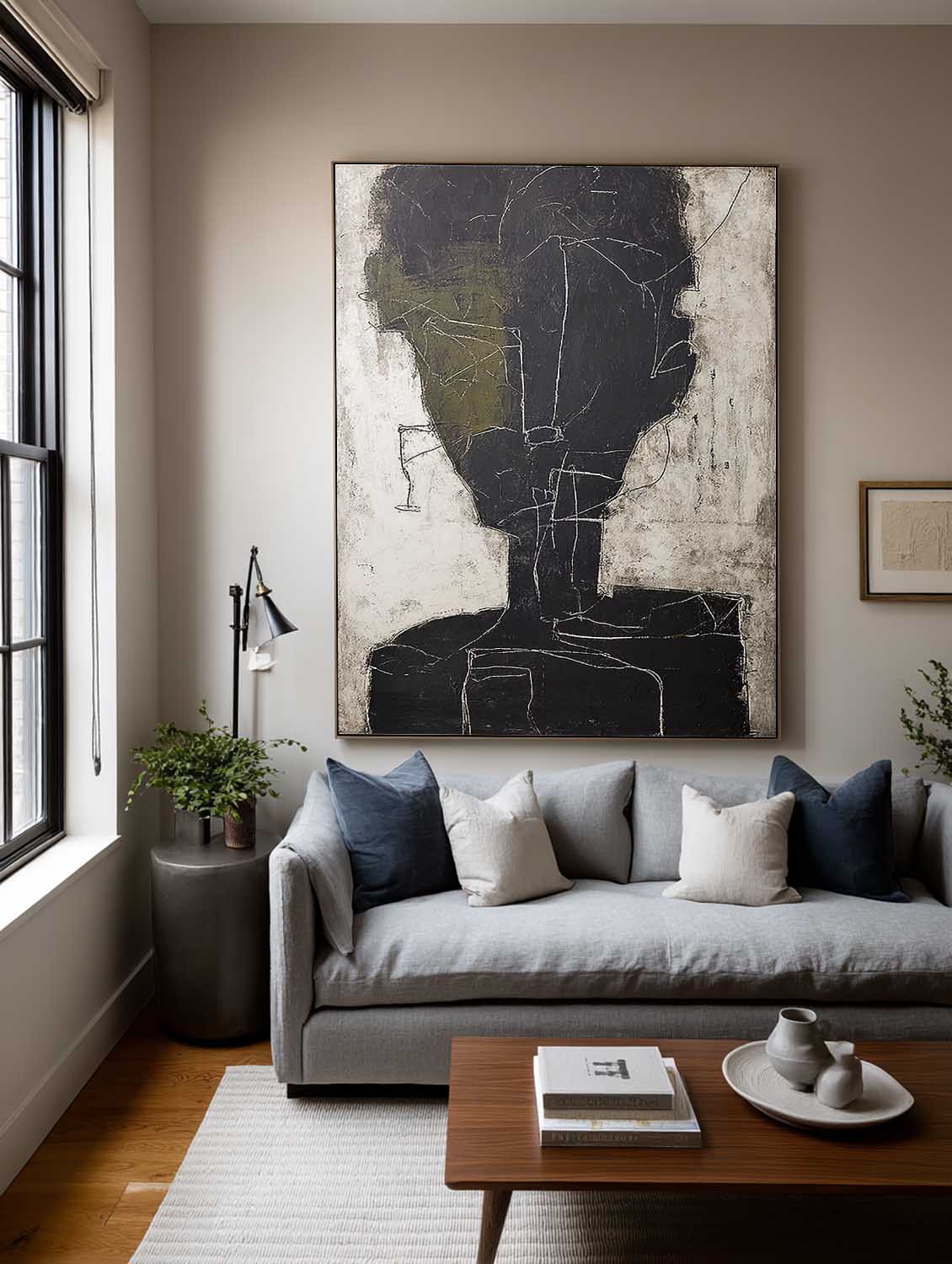 Beige Black Abstract Human Figure Painting Original Hand Painted Figure Oil Artwork On Canvas Neutral Figure Abstract Painting