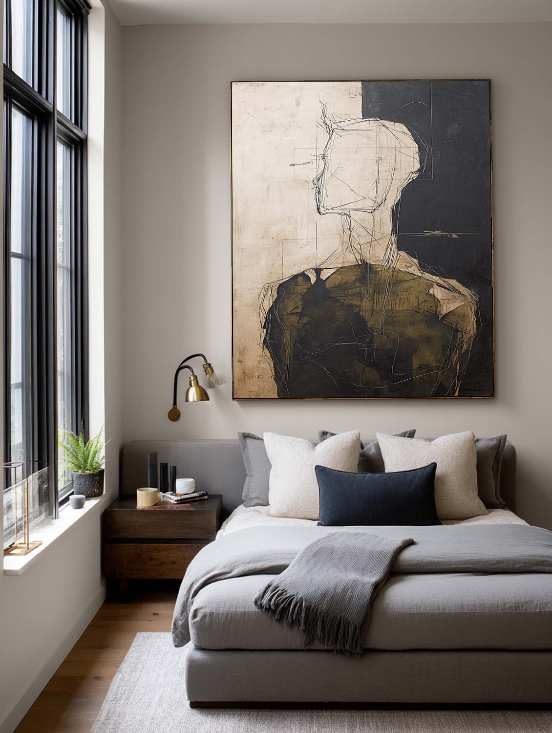 Black Beige Abstract Figure Painting Neutral Black And Beige Abstract Portrait Art Large Figure Wall Art For Home Interiors