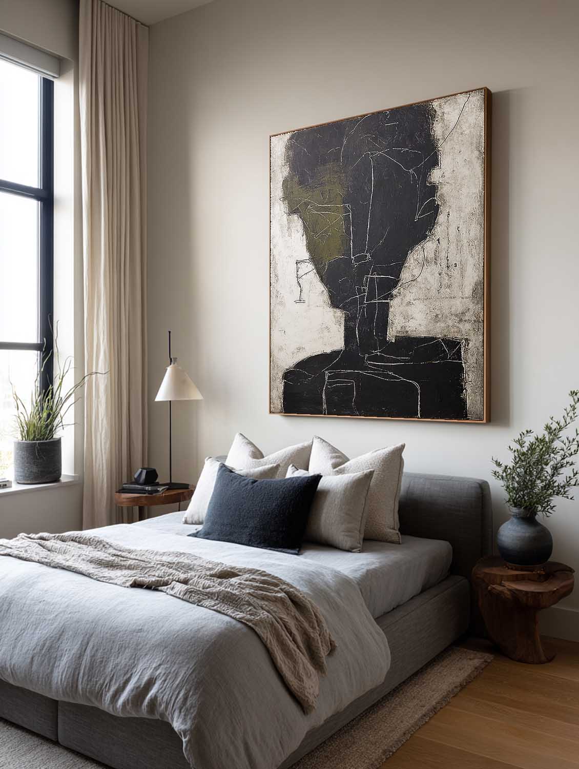 Beige Black Abstract Human Figure Painting Original Hand Painted Figure Oil Artwork On Canvas Neutral Figure Abstract Painting