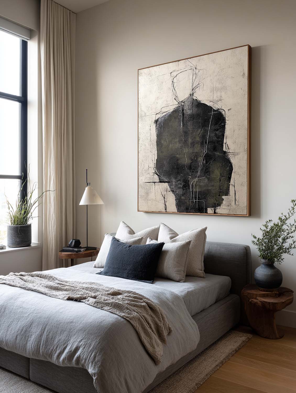 Beige Black Abstract Portrait Painting Beige And Black Abstract Figure Artwork Original Beige And Black Oil Painting
