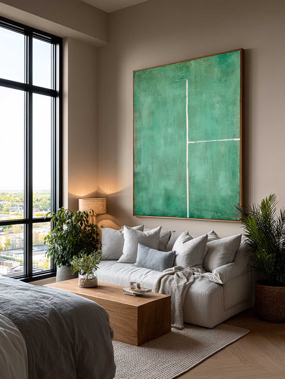 Green Minimalist Abstract Oil Painting Handmade Green Abstract Line Painting Large Green Texture Wall Art