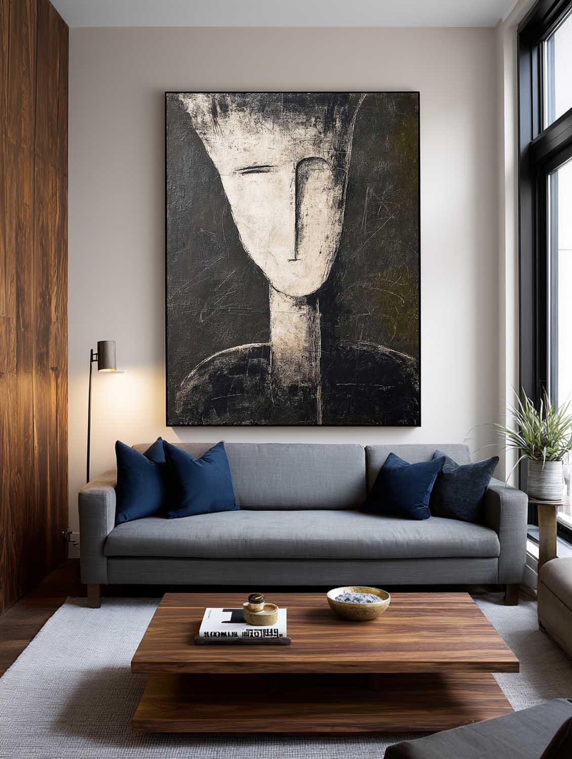 Handmade Black And Beige Abstract Portrait Painting Original Black And White Abstract Oil Painting Modern Portrait Canvas Wall Art