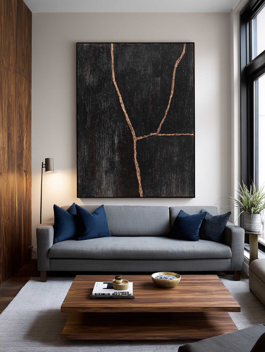 Handmade Black Line Abstract Painting Modern Black Abstract Canvas Painting Contemporary Black Line Oil Painting