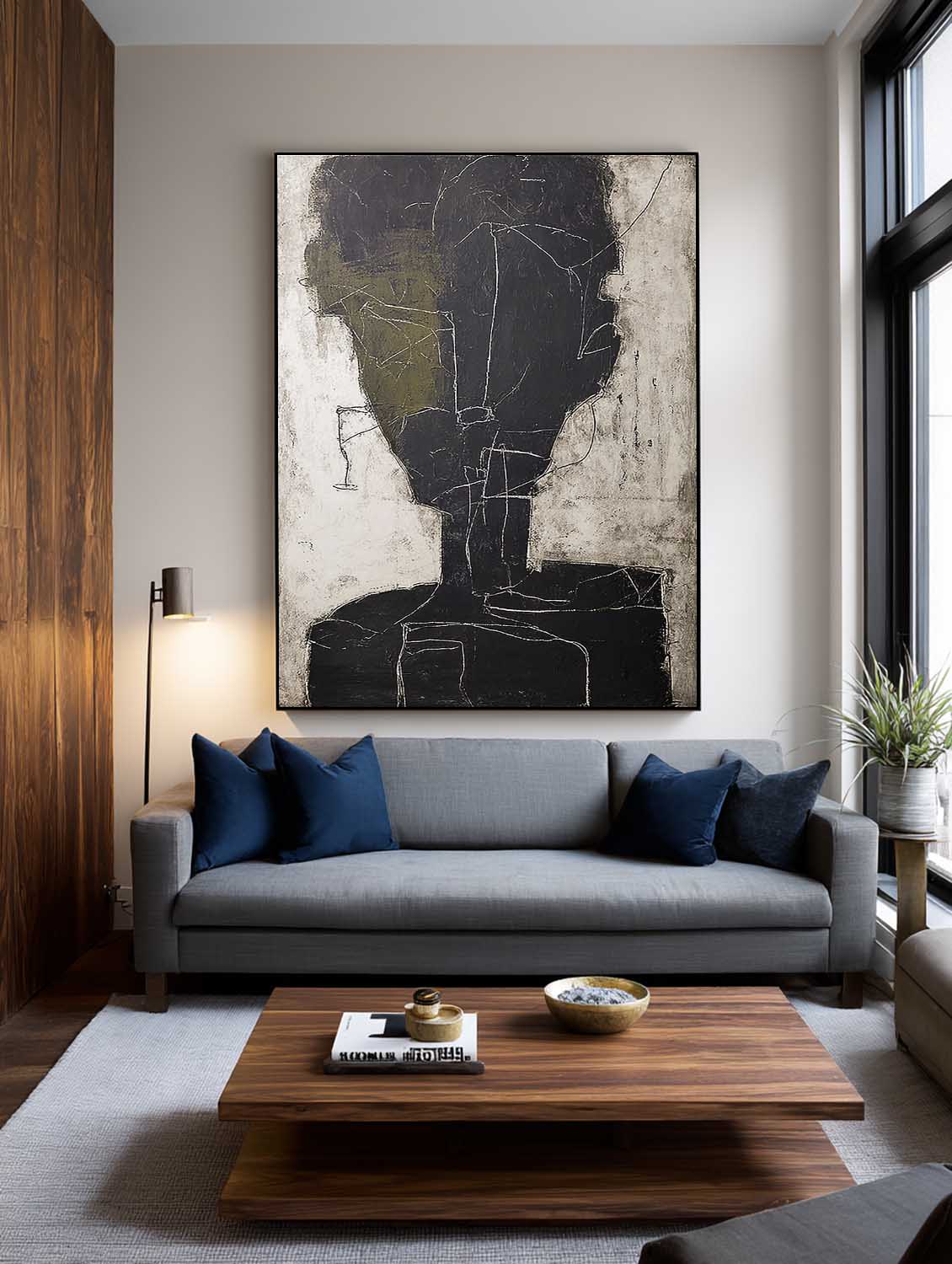 Beige Black Abstract Human Figure Painting Original Hand Painted Figure Oil Artwork On Canvas Neutral Figure Abstract Painting