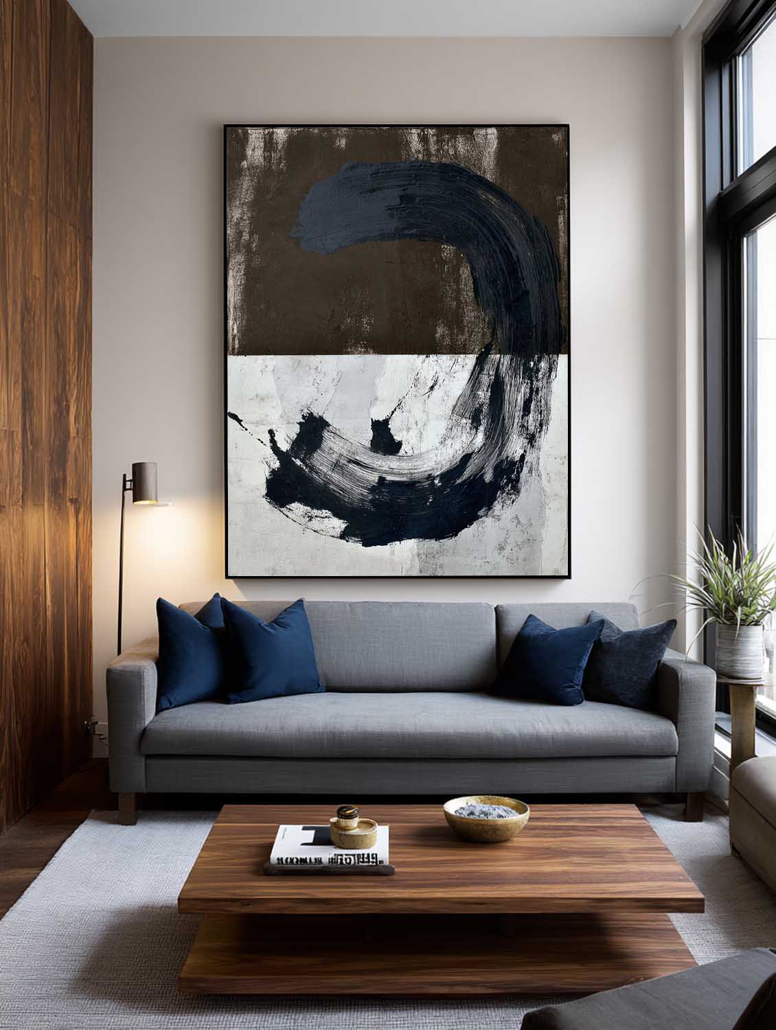 Original Brown and White Oil Painting Contemporary Abstract Oil Painting Large Blue Abstract Canvas Art
