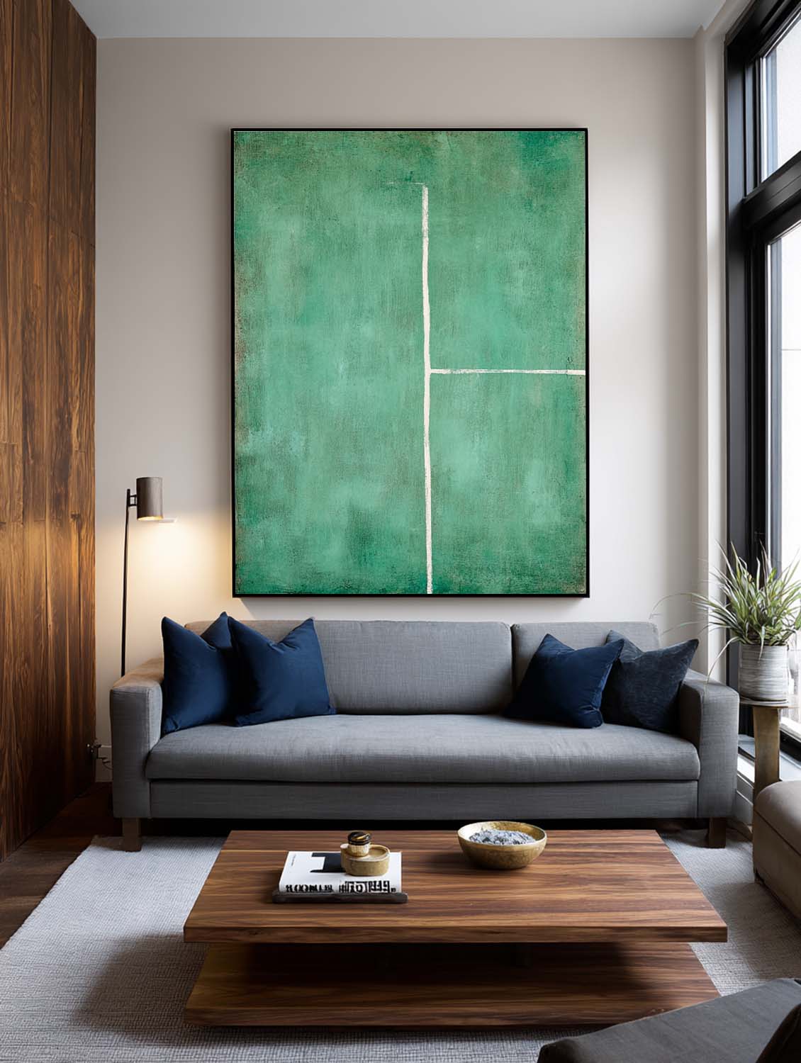 Green Minimalist Abstract Oil Painting Handmade Green Abstract Line Painting Large Green Texture Wall Art
