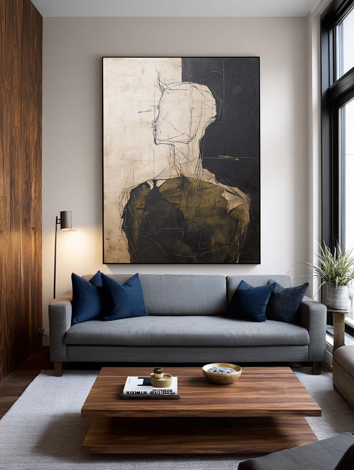 Black Beige Abstract Figure Painting Neutral Black And Beige Abstract Portrait Art Large Figure Wall Art For Home Interiors
