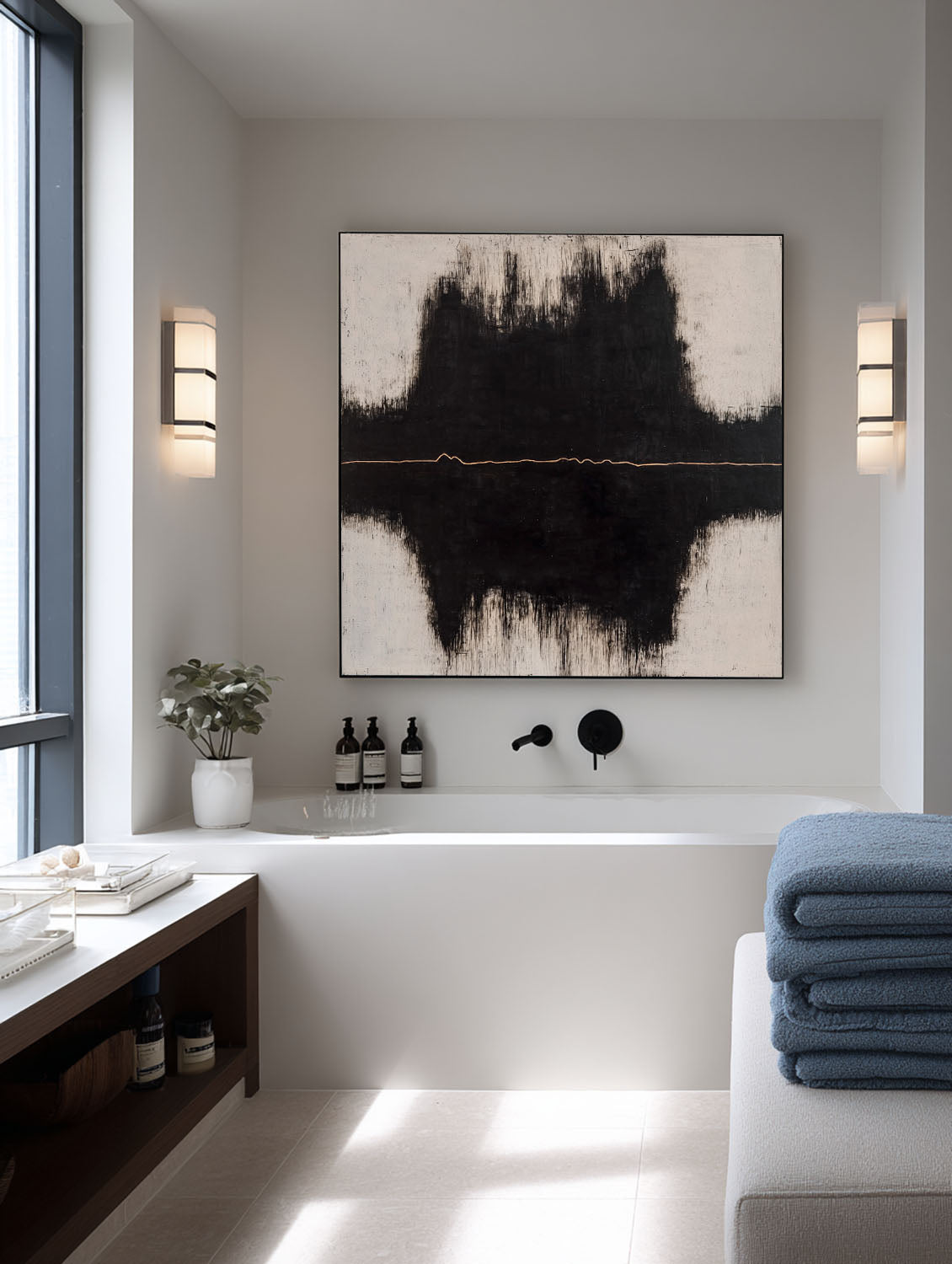 Handmade Black Square Abstract Painting Square Black And Beige Abstract Painting Neutral Beige Textured Canvas Art