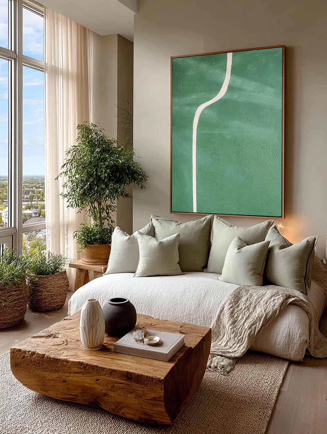Minimalist Handmade Green Abstract Painting Handmade Green Abstract Minimalist Line Painting Minimalist Green Abstract Wall Art