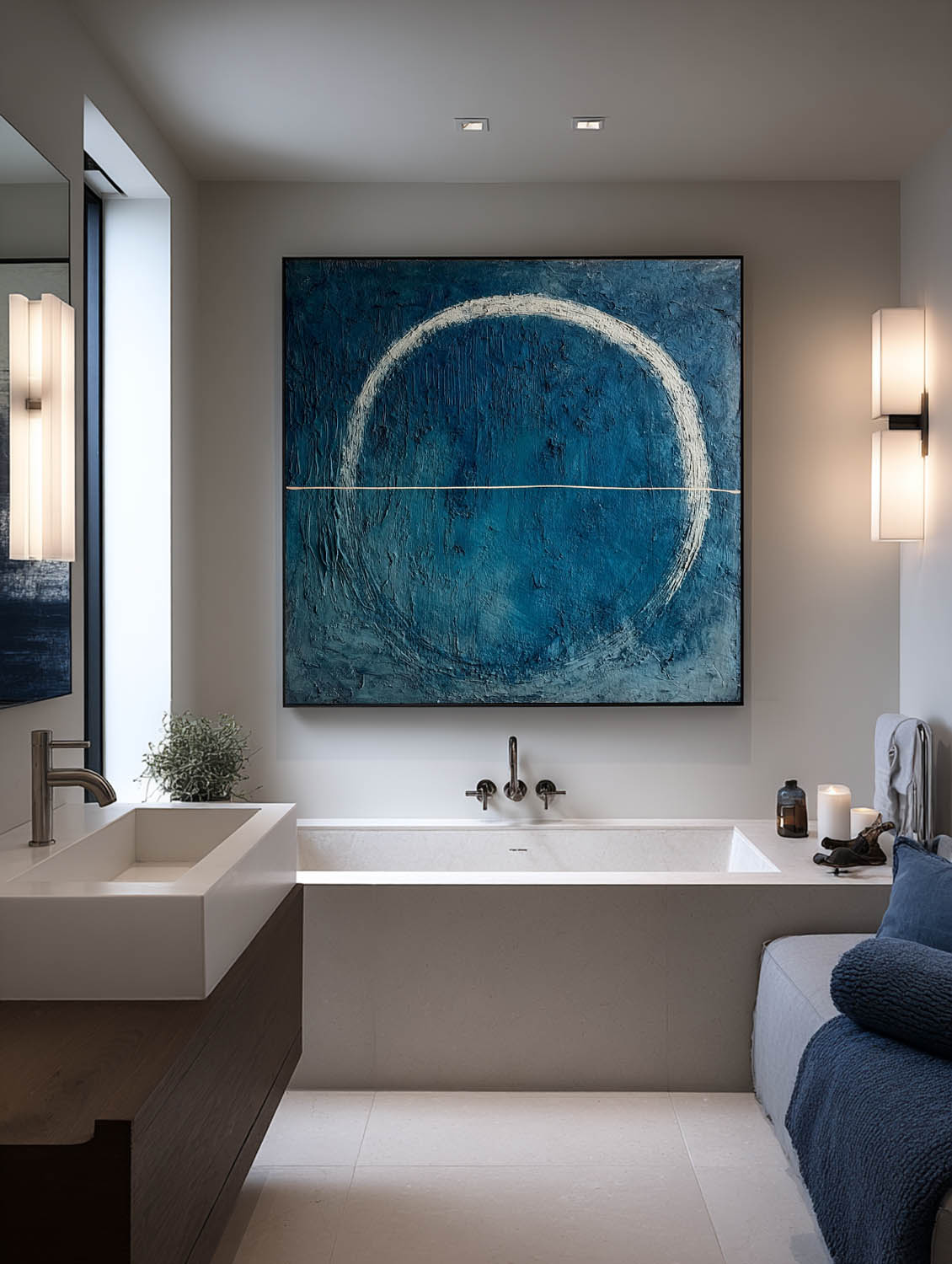 Blue Minimalist Circle Abstract Painting Handmade Blue Abstract Circle Painting Blue Abstract Line And Circle Painting