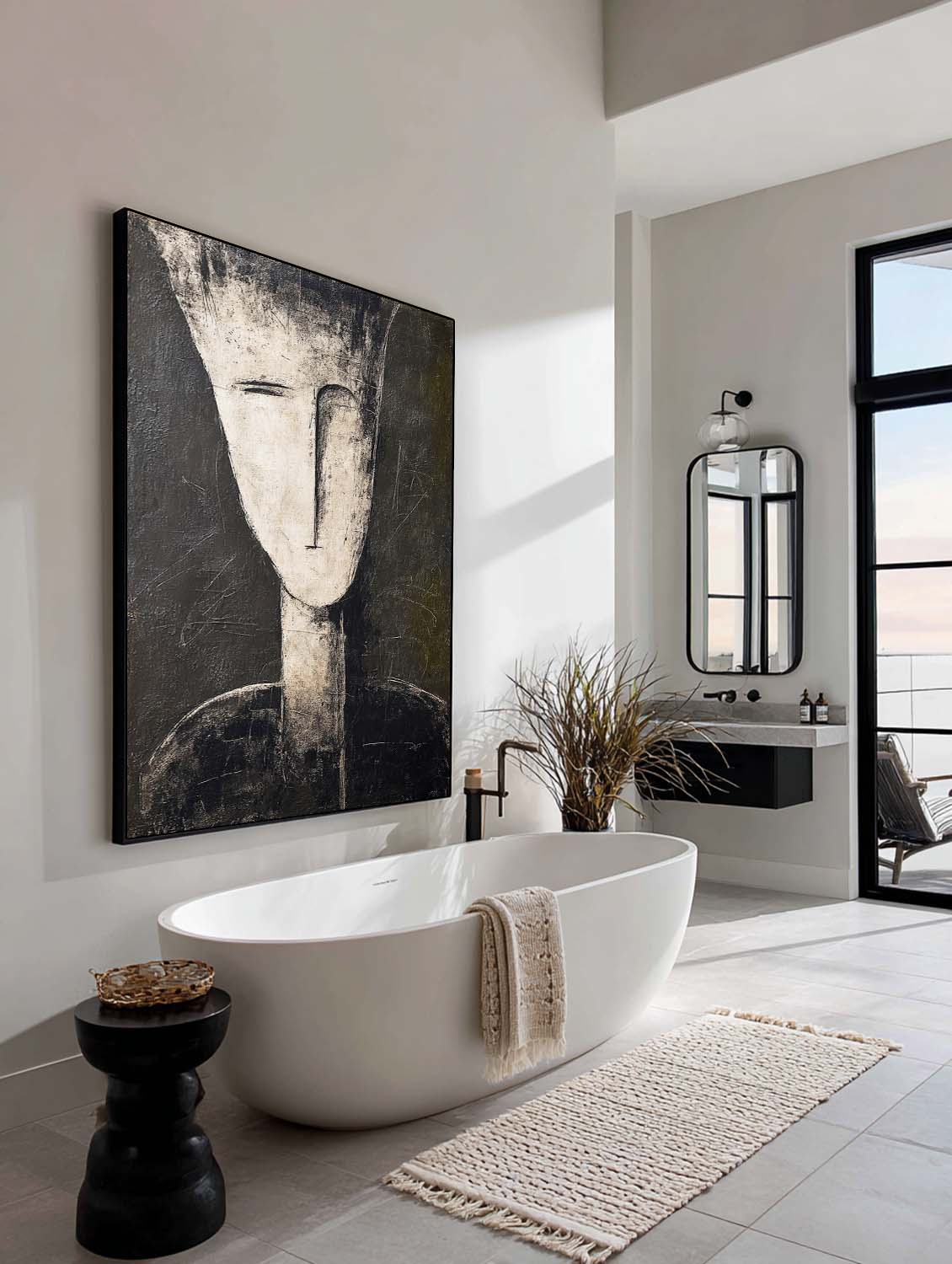 Handmade Black And Beige Abstract Portrait Painting Original Black And White Abstract Oil Painting Modern Portrait Canvas Wall Art
