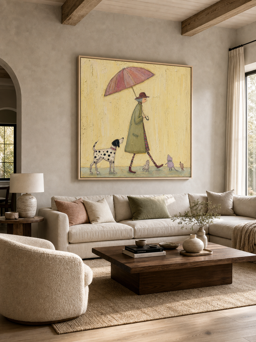 Hallway Wall Art Lady Umbrella Dog Oil Painting Soft Pastel Decor Art
