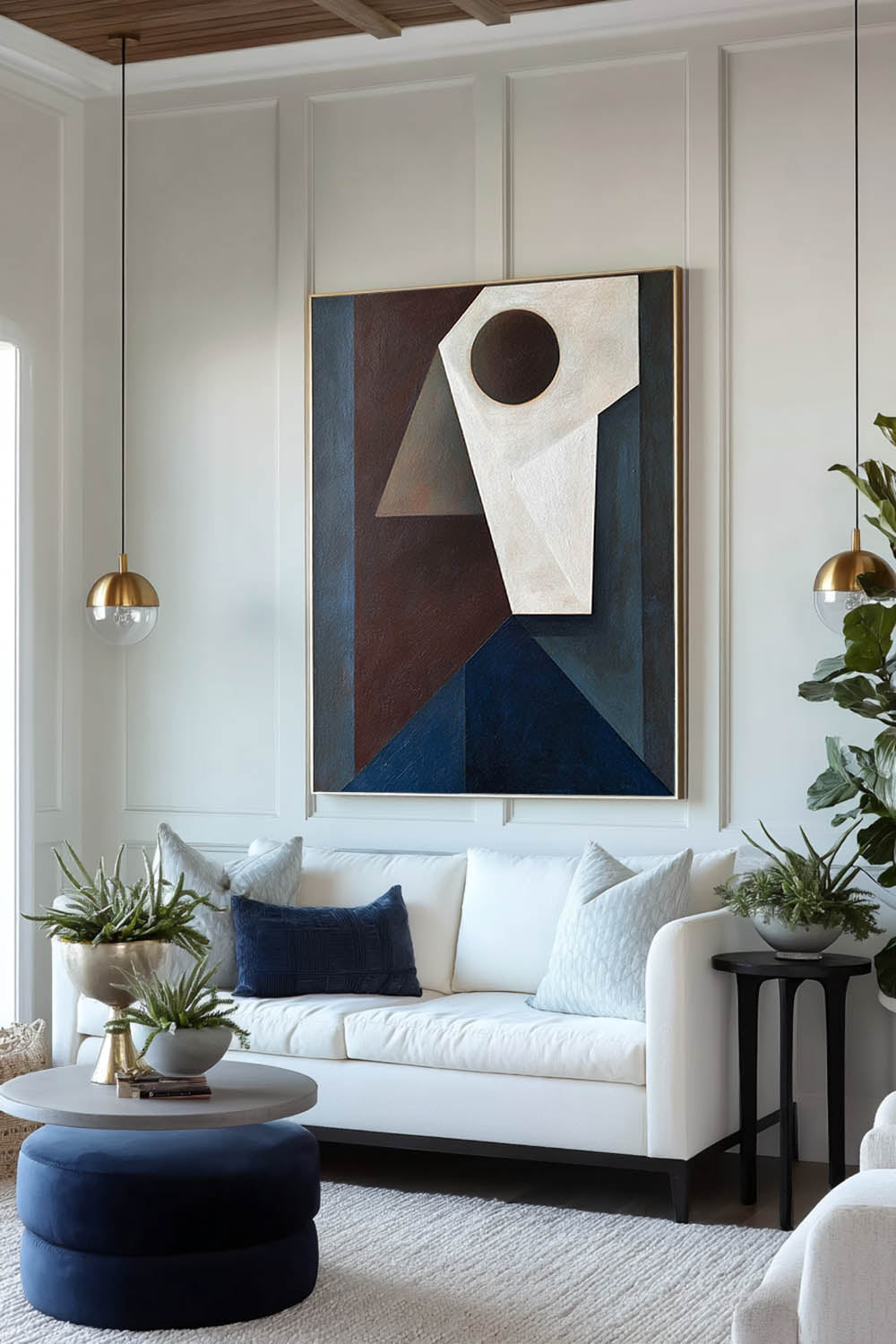 Minimalist Wabi-Sabi Face Wall Art Original Abstract Geometric Oil Painting Large Contemporary Hand-Painted Geometric Wall Art