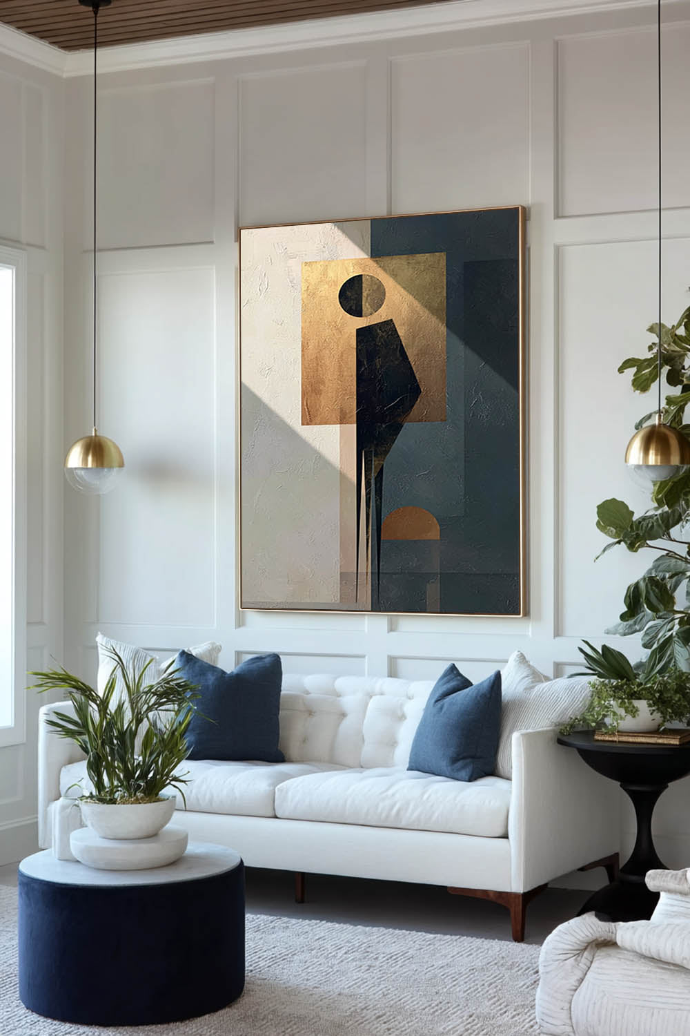 Original Geometric Human Figure Art Black And Gold Minimalist Abstract Wall Art Handmade Abstract Gold Figure Art
