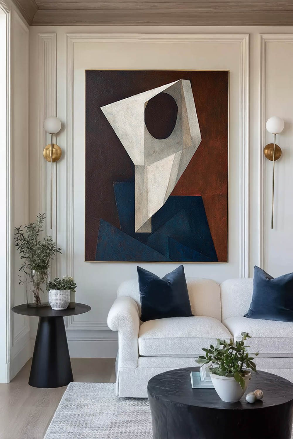 Large White And Blue Wall Art Original Geometric Abstract Oil Painting Contemporary Geometric Oil Painting On Canvas