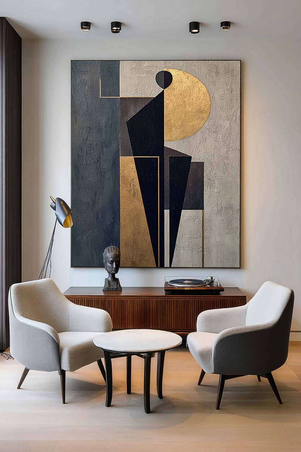 Handmade Geometric Human Form Abstract Art Original Black And Gold Abstract Human Shape Art Black And Gold Geometric Abstract Painting