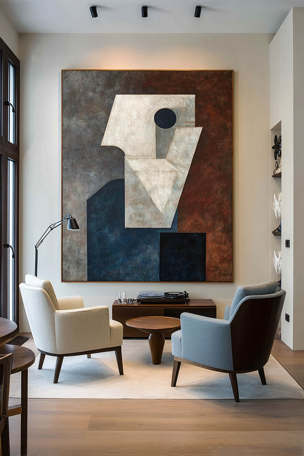 Original Blue And White Geometric Painting Large Blue And White Acrylic Painting Hand-Painted Abstract Geometric Wall Art