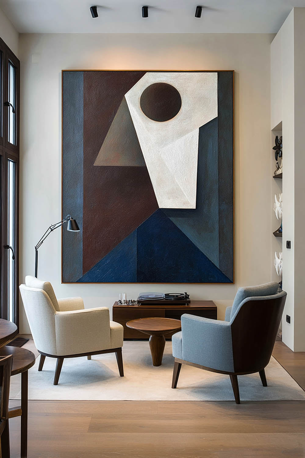 Minimalist Wabi-Sabi Face Wall Art Original Abstract Geometric Oil Painting Large Contemporary Hand-Painted Geometric Wall Art