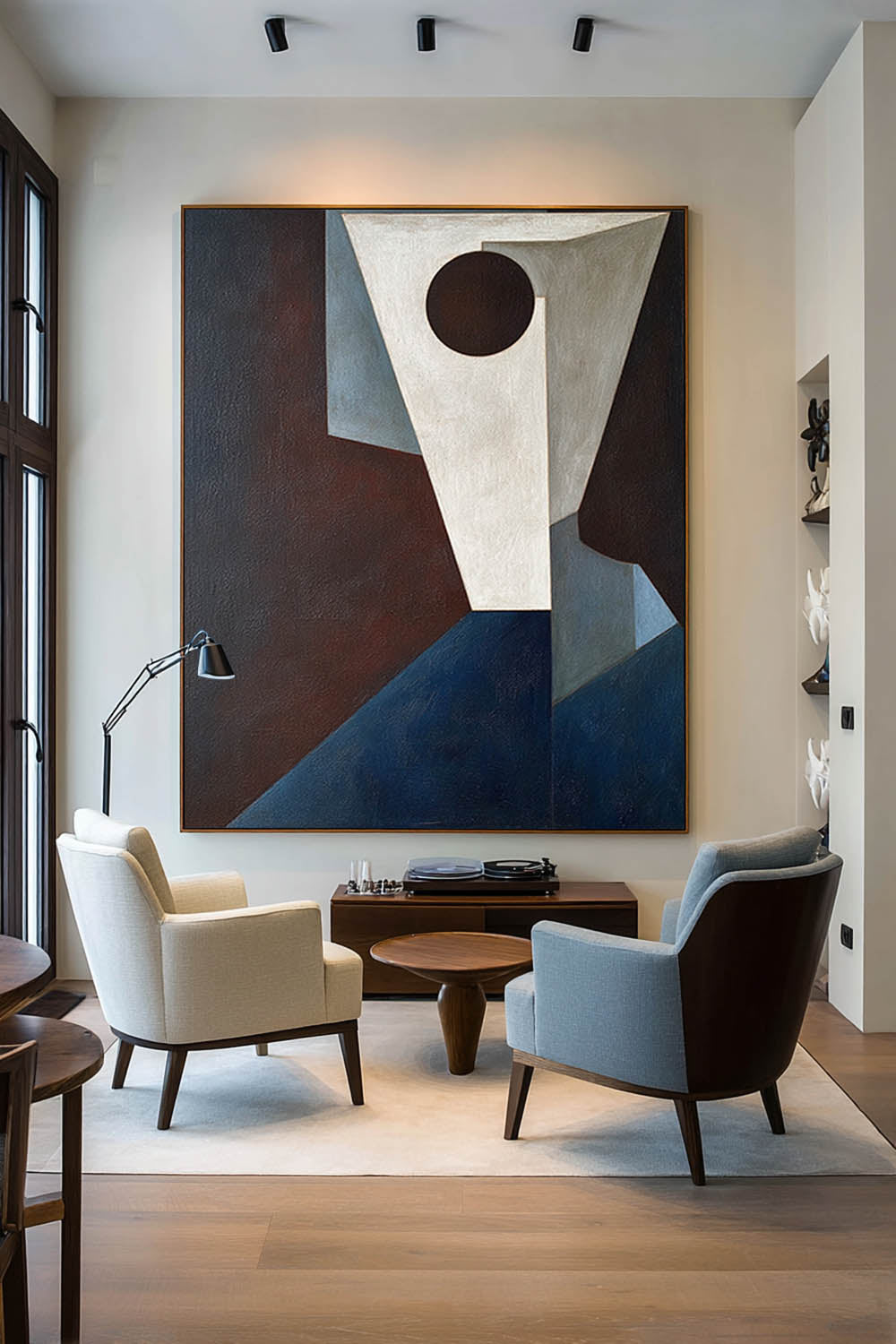 Minimalist V-Shaped Face Painting Original Handmade Geometric Portrait Canvas Art Large Original Geometric Oil Painting