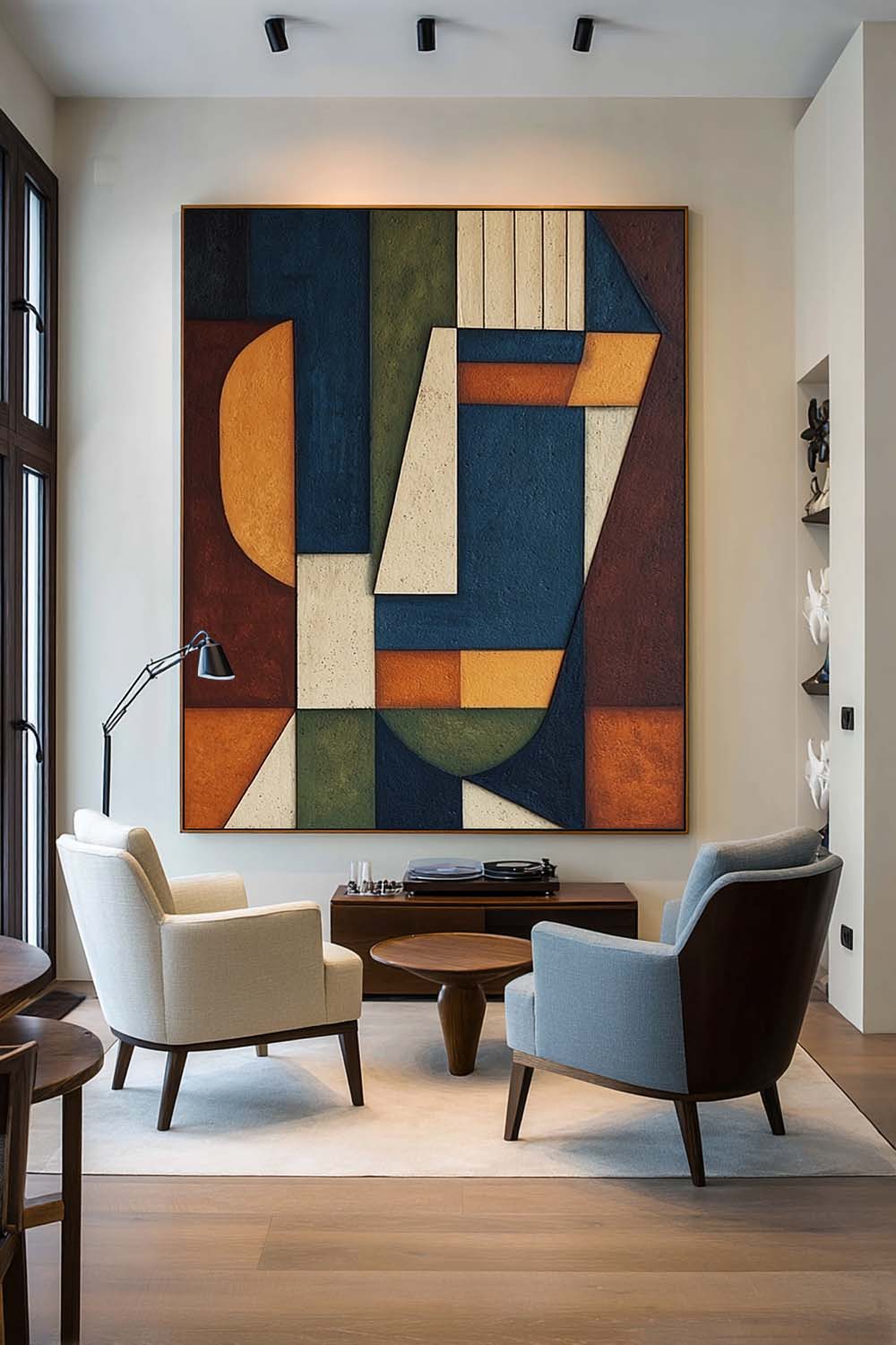 Geometric Face Abstract Oil Painting Color Block Minimalist Face Artwork Large Geometric Portrait Oil Painting
