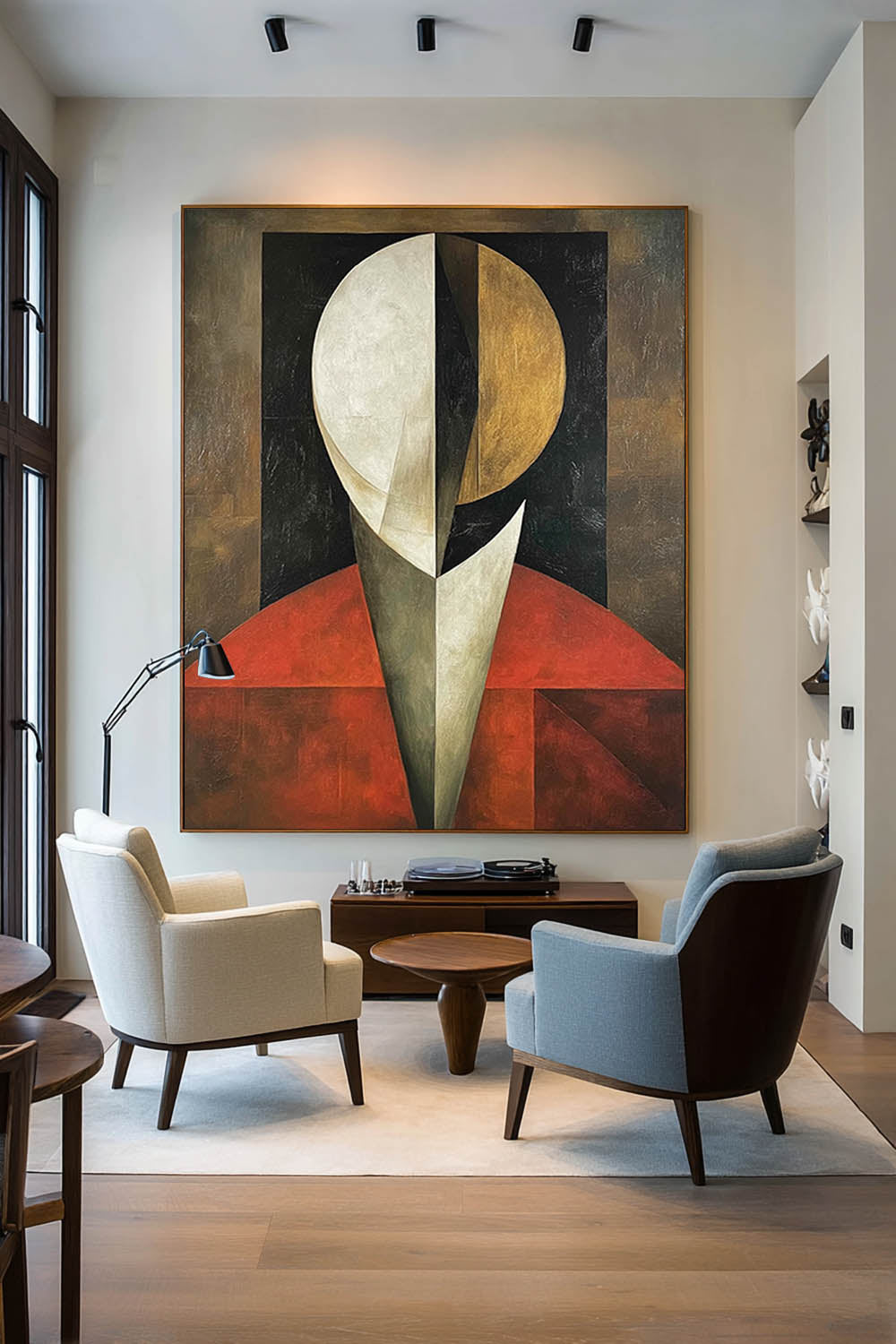Original Abstract Face Art Beige And Red Handmade Wall Art Large Minimalist Face Texture Painting