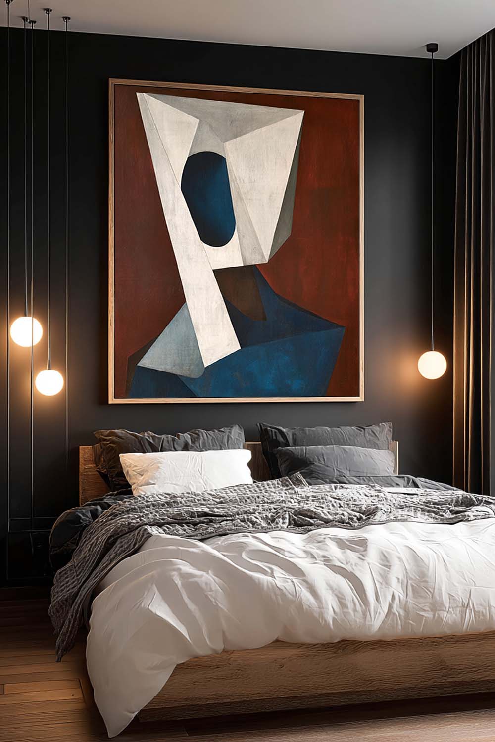 Beige And Navy Minimalist Abstract Geometric Oil Painting Modern Large Beige And Blue Geometric Abstract Oil Painting