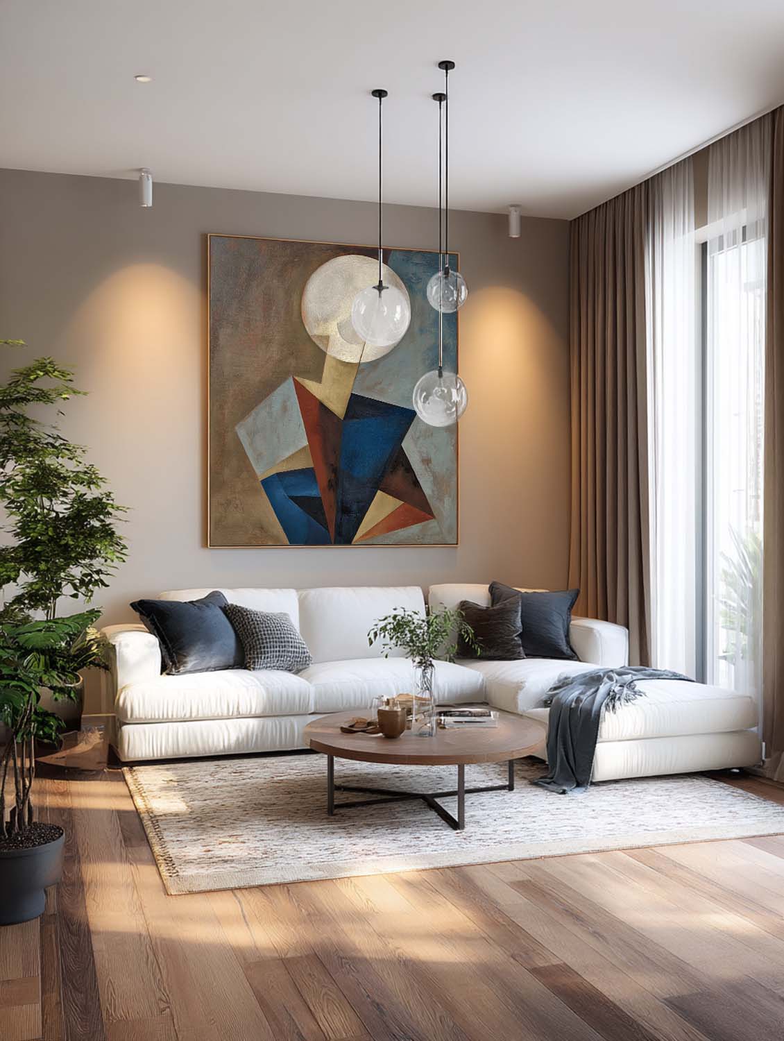 Large Geometric Abstract Round-Face Wall Art Minimalist Abstract Geometric Figure Oil Painting Handmade Geometric Oil Painting